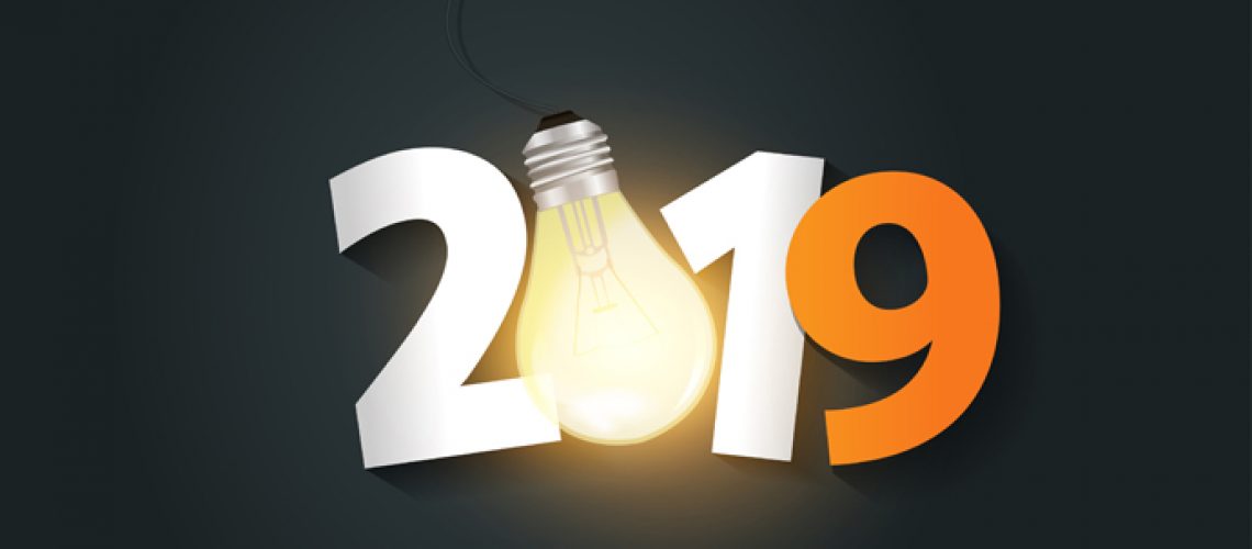 Vector light bulb and number 2019 new year creative design