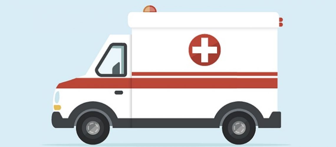 Vector illustration of ambulance car on blue background. Flat design style.