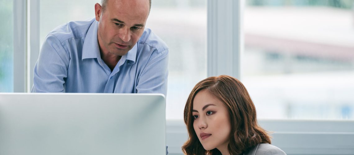 Showing presentation to colleague