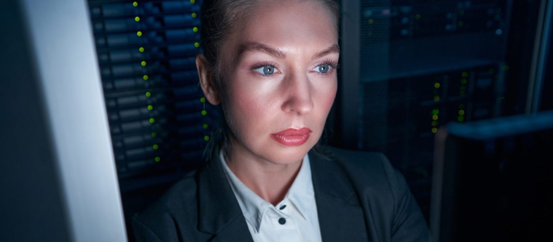 System administrator working on cyber security in data center