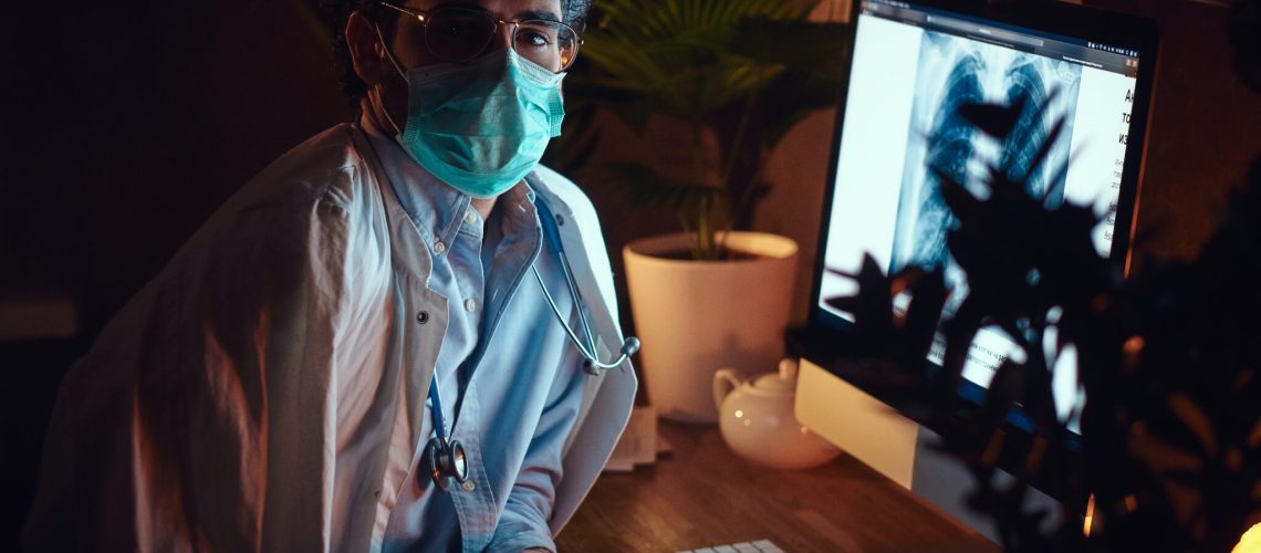 Young medic is working on night shift